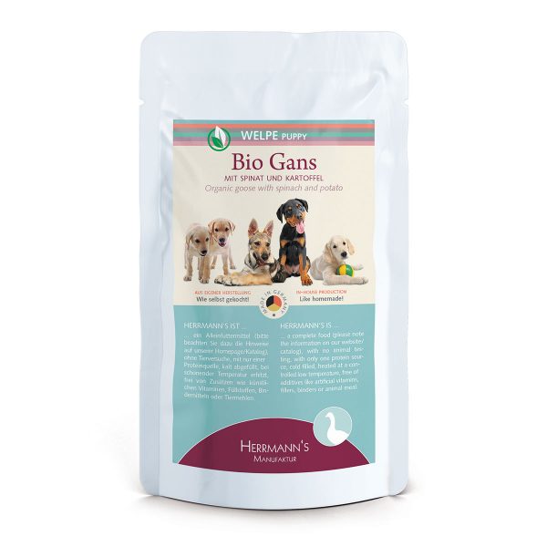 Herrmann's Bio Pouch Puppy Goose Био Храна за Кученца с месо от гъска, спанак и картофи Herrmann's Bio Pouch Puppy Goose Био Храна за Кученца с месо от гъска, спанак и картофи