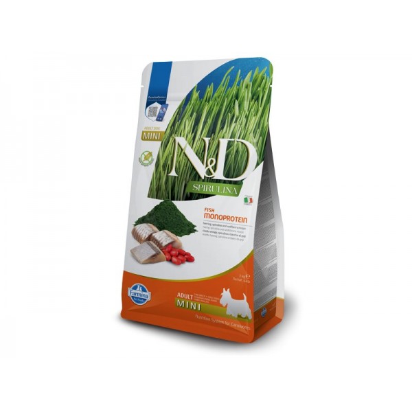 N&D SPIRULINA HERRING ADULT MINI  – храна за кучета  от малки породи с херинга, спирулина и годжи бери- 2кг.
