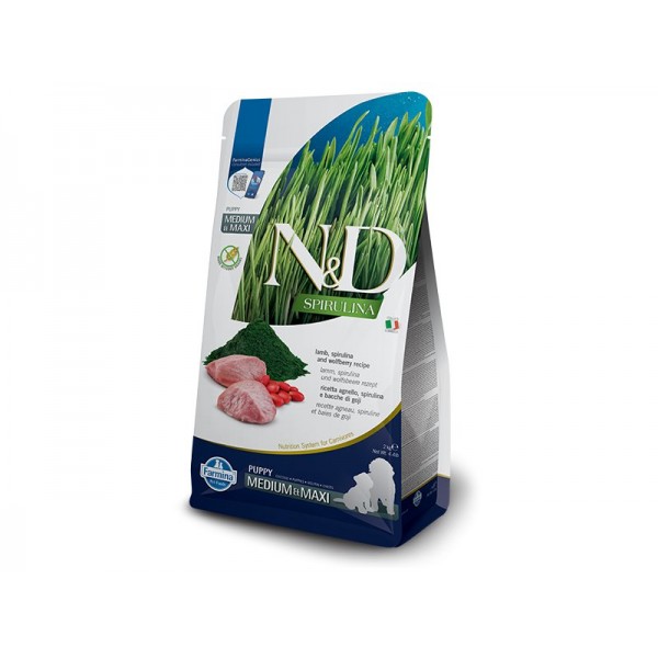 N&D SPIRULINA LAMB PUPPY MEDIUM&MAXI – храна за подрастващи кучета от средни и големи породи с агнешко, спирулина и годжи бери- 7кг. N&D SPIRULINA LAMB PUPPY MEDIUM&MAXI – храна за подрастващи кучета от средни и големи породи с агнешко, спирулина и годжи бери- 7кг.