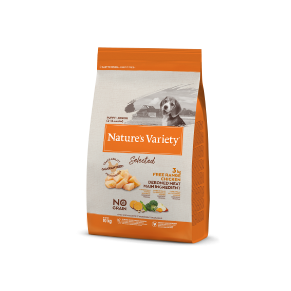 Nature's Variety SELECTED PUPPY/JUNIOR -FREE RANGE CHICKEN - Храна за Кучета Без Зърно Средни и Едри Породи Израснали Кученца Пилешко 10кг. Nature's Variety SELECTED PUPPY/JUNIOR -FREE RANGE CHICKEN - Храна за Кучета Без Зърно Средни и Едри Породи Израснали Кученца Пилешко 10кг.