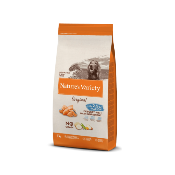 NATURE'S VARIETY ORIGINAL NO GRAIN MEDIUM/MAXI - SALMON - Храна за Кучета Без Зърно Средни и Едри Породи Сьомга 12кг.