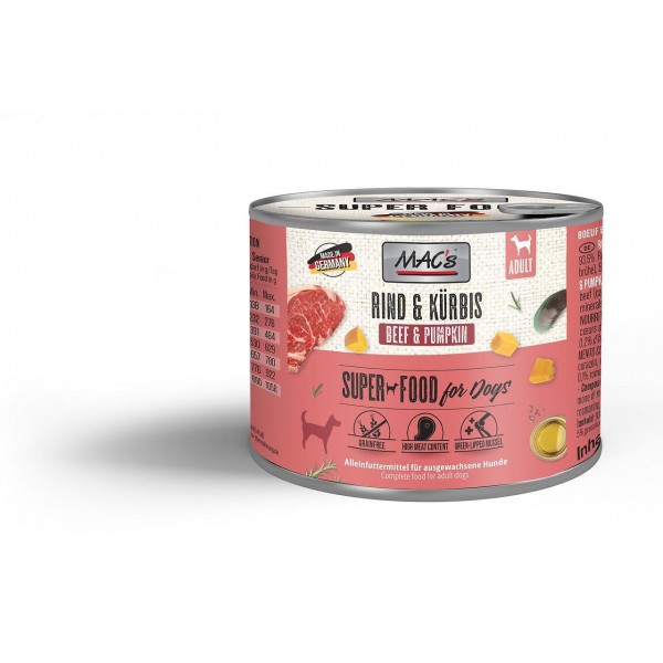 Mac's Beef & Pumpkin - консерва за кучета с говеждо, тиква и розмарин- 200 гр.