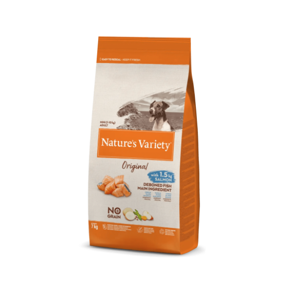 NATURE'S VARIETY ORIGINAL NO GRAIN MINI - SALMON - Храна за Кучета Без Зърно Малки Породи Сьомга 7кг. NATURE'S VARIETY ORIGINAL NO GRAIN MINI - SALMON - Храна за Кучета Без Зърно Малки Породи Сьомга 7кг.