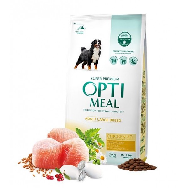Opti Meal Maxi Adult With Chicken -Суха храна за възрастни кучета от едри породи с пилешко Opti Meal Maxi Adult With Chicken -Суха храна за възрастни кучета от едри породи с пилешко