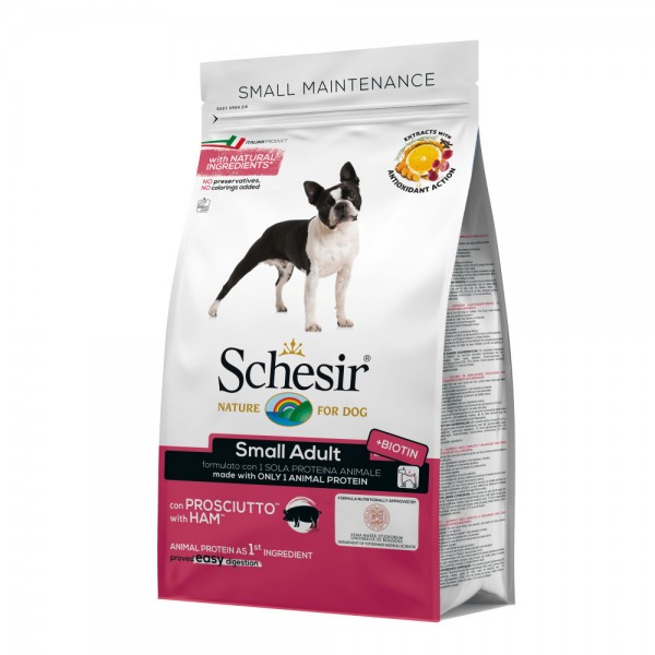 Schesir Small Adult Maintenance with Ham - пълноценна храна с прошуто, за малки породи над 12 месеца Schesir Small Adult Maintenance with Ham - пълноценна храна с прошуто, за малки породи над 12 месеца