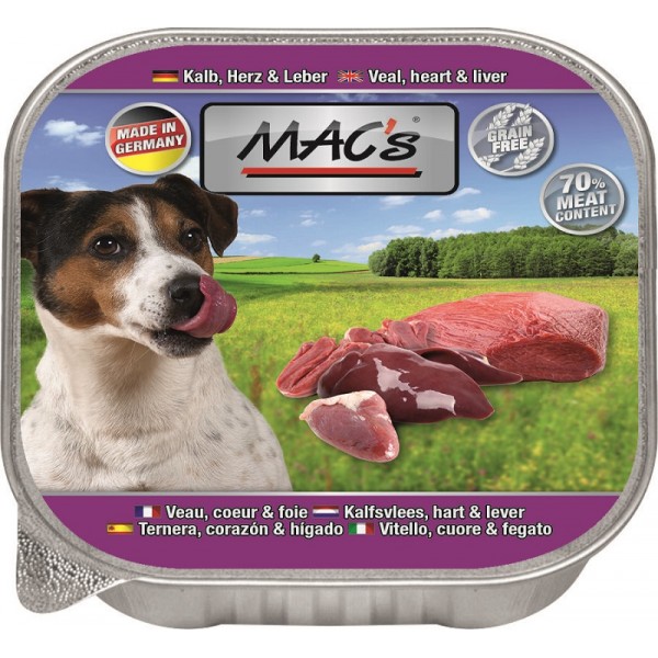 Mac's - пастет за кучета с телешко, сърца и черен дроб, 150гр