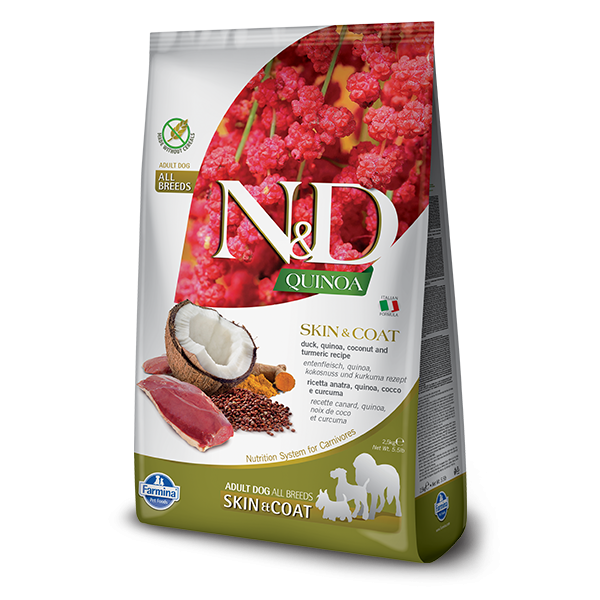Храна за кучета N&D QUINOA SKIN & COAT DUCK ADULT Всички породи кучета с патешко, киноа, кокос и куркума 2.5 кг. Храна за кучета N&D QUINOA SKIN & COAT DUCK ADULT Всички породи кучета с патешко, киноа, кокос и куркума 2.5 кг.
