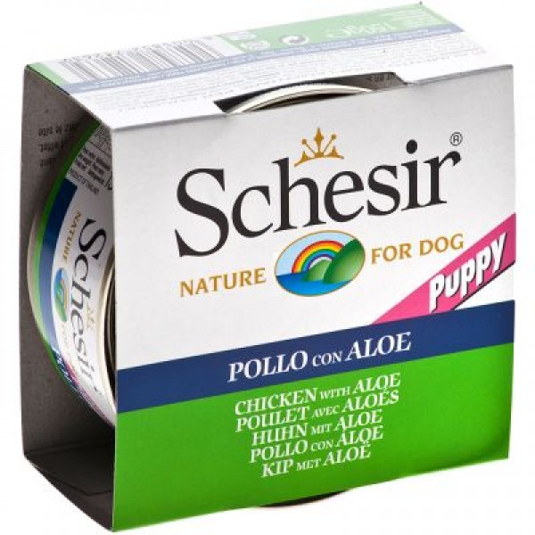 Schesir Nature Puppy Chicken with Aloe - за кученца от 1 до 12 месеца с пилешко филе и алое 150 гр Schesir Nature Puppy Chicken with Aloe - за кученца от 1 до 12 месеца с пилешко филе и алое 150 гр